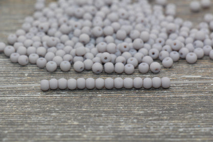 Round Matte Glass Beads, 4mm Glass Round Seed Beads, Frosted Light Gray Seed Beads, Beading Supplies #2154