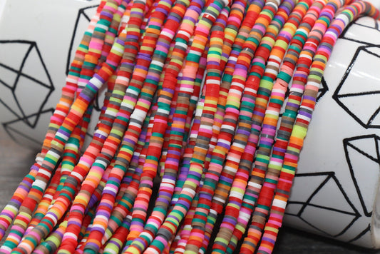 4mm Multicolored Heishi Beads, Multicolored Polymer Clay Disc Beads, Rainbow African Disc Beads, Vinyl Heishi, 16 inch Strand #376