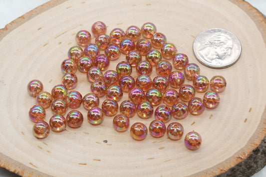 8mm Brown AB Gumball Beads, Iridescent Sparkle Round Beads for Bracelets, Chunky Bubblegum Beads, Craft Jewelry Supplies #2664