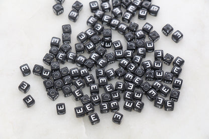 Letter E Cube Beads, Individual Letter Beads, Black and White Cube Alphabet Letter Beads, Gold Letter Beads, Square Name Beads, Size 4.8mm
