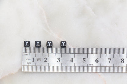 Letter Y Cube Beads, Individual Letter Beads, Black and White Cube Alphabet Letter Beads, Gold Letter Beads, Square Name Beads, Size 4.8mm