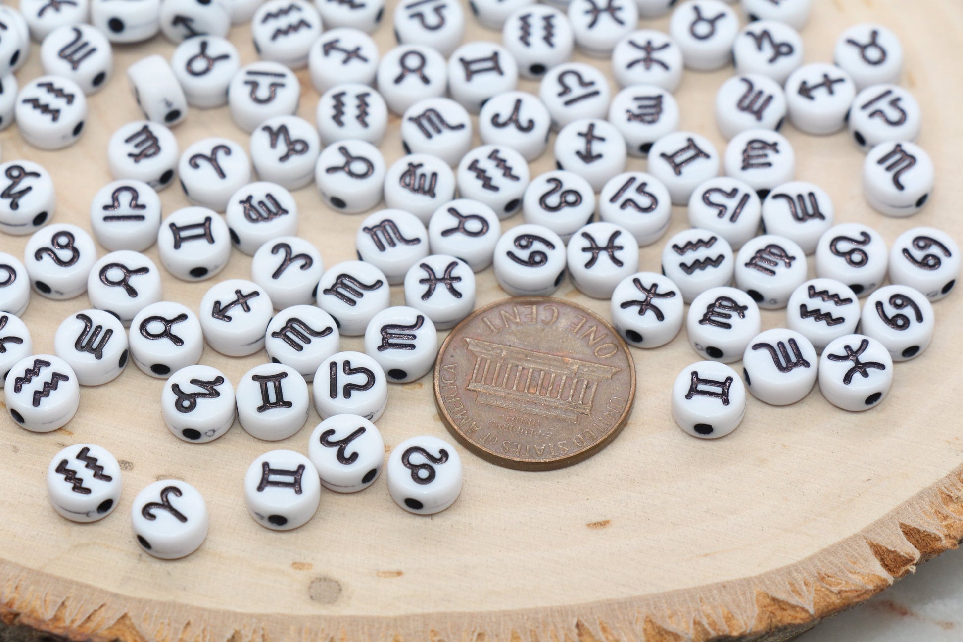 Zodiac Signs Beads, Washed 7mm Round Constellation Astrology Sign Symbol Beads, Perfect for Jewelry & Craft Supplies