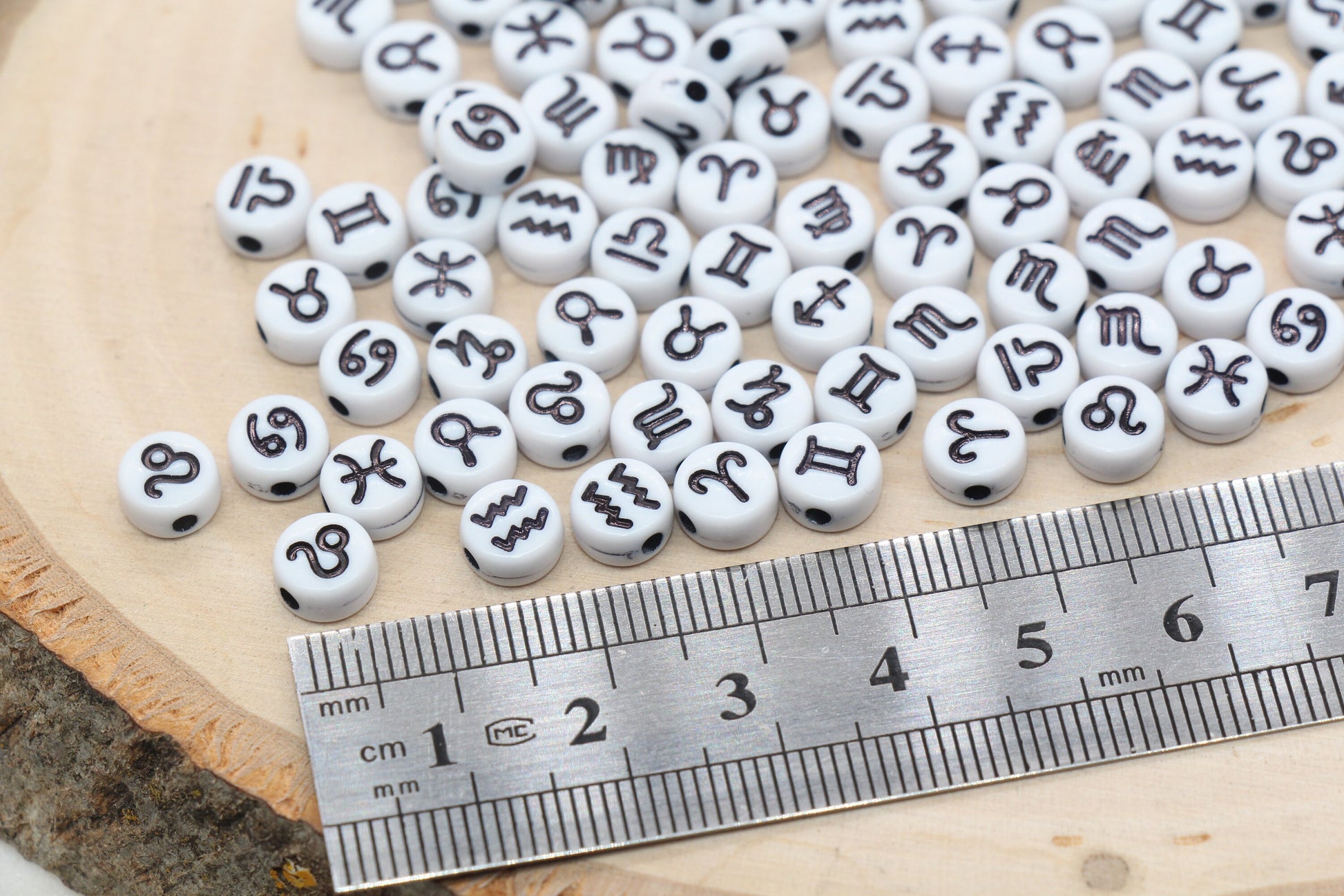 Zodiac Signs Beads, Washed 7mm Round Constellation Astrology Sign Symbol Beads, Perfect for Jewelry & Craft Supplies
