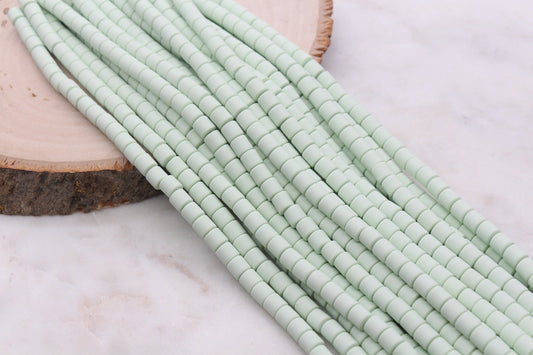 6mm Wide Column Chunky Polymer Clay Beads, Mint Green Heishi Spacer Beads, Clay Tube Beads, Barrel Beads Heishi Beads #632