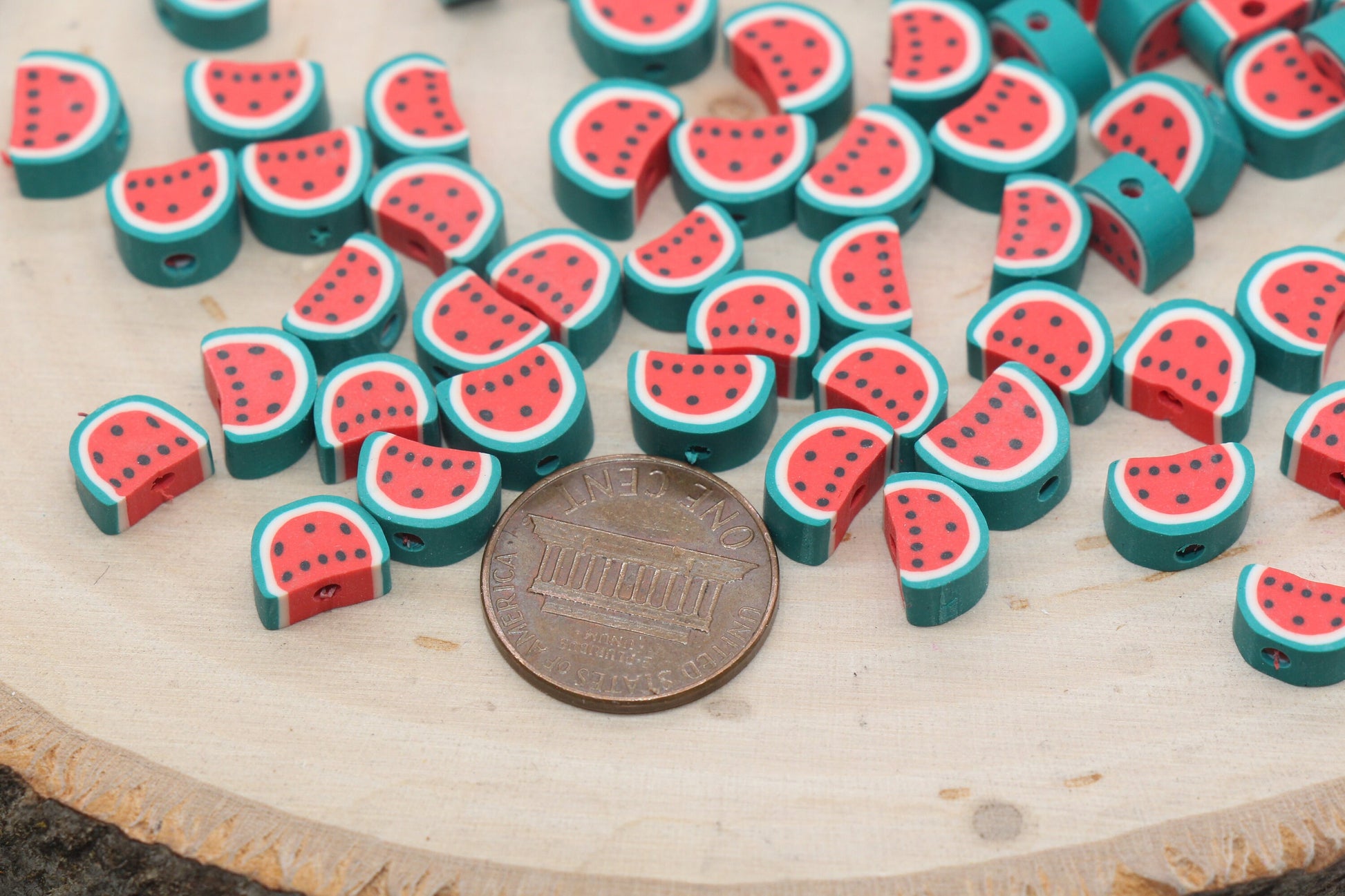Watermelon Polymer Clay Beads, Fruit Themed Beads, Watermelon Clay Beads, Sliced Watermelon Beads, Jewelry Beads, Bead for Bracelets #436