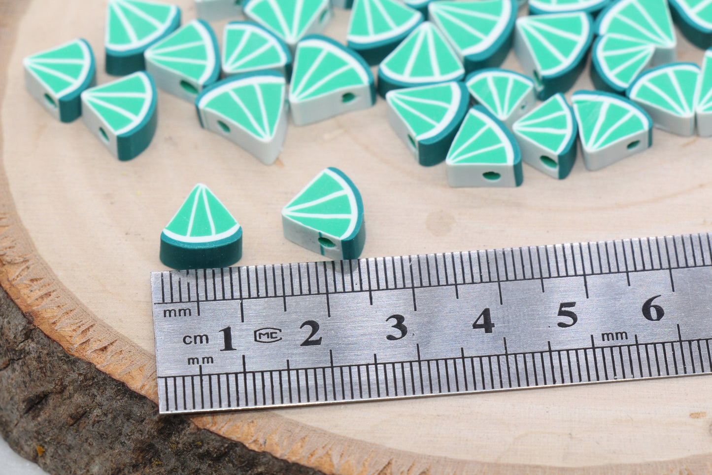 Lime Polymer Clay Beads, Triangle Shape Lime Beads, Sliced Lime Beads, Bead for Bracelets, Jewelry Beads #439