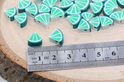 Lime Polymer Clay Beads, Triangle Shape Lime Beads, Sliced Lime Beads, Bead for Bracelets, Jewelry Beads #439