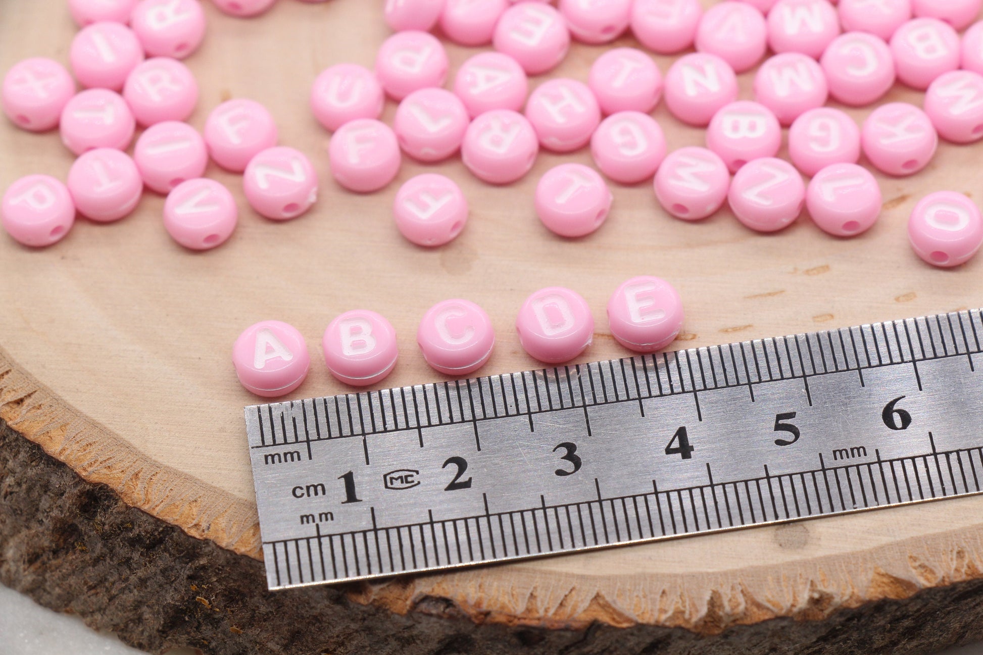 Pink Alphabet Letter Beads, Acrylic Pink Beads with White Letters, Round Acrylic Beads, Mixed Letter Beads, Plastic Name Beads 7mm #3146