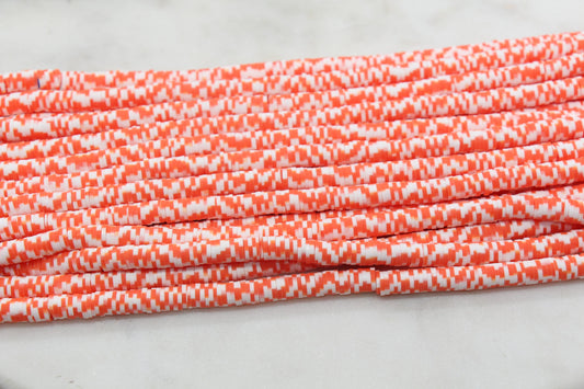 6mm Orange Speckled Heishi Beads, Dotted Polymer Clay Disc Beads, African Disc Beads, Bracelet Beads, Full Strand #665
