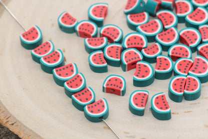 Watermelon Polymer Clay Beads, Fruit Themed Beads, Watermelon Clay Beads, Sliced Watermelon Beads, Jewelry Beads, Bead for Bracelets #436