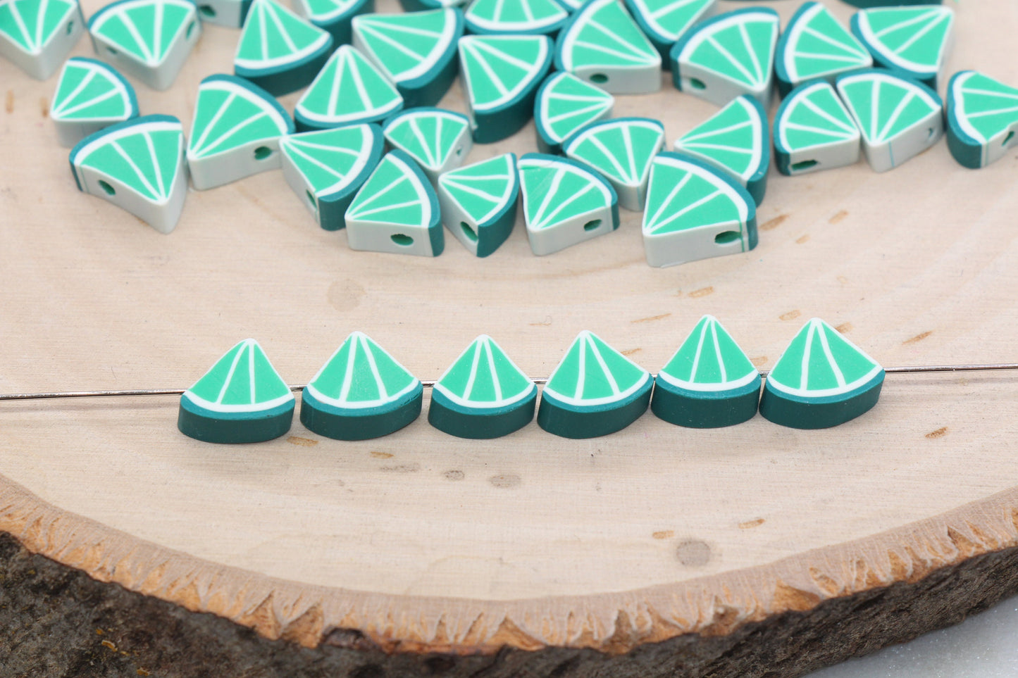 Lime Polymer Clay Beads, Triangle Shape Lime Beads, Sliced Lime Beads, Bead for Bracelets, Jewelry Beads #439