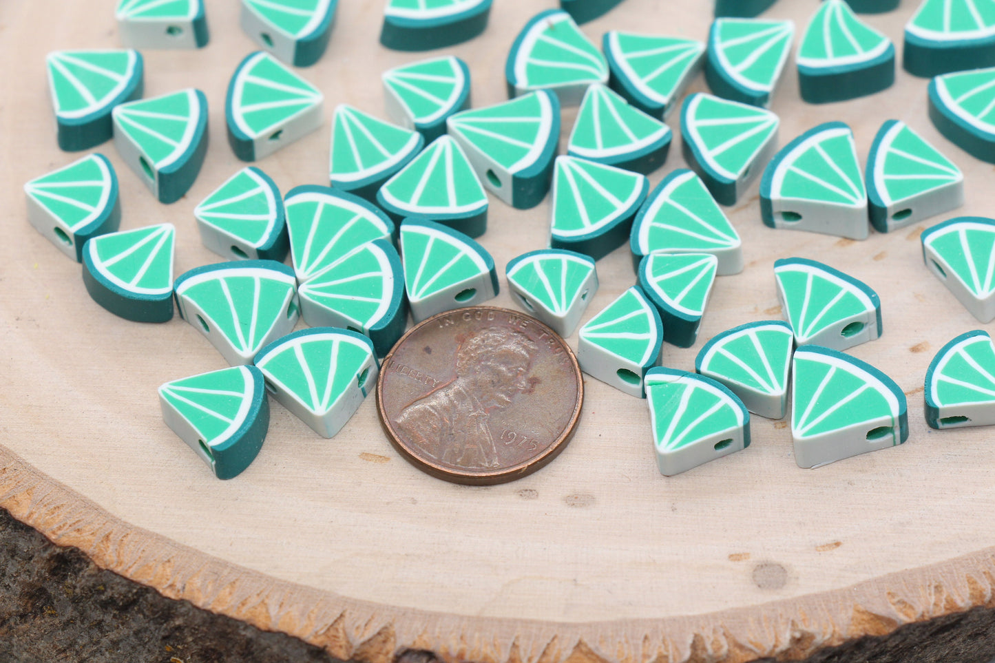 Lime Polymer Clay Beads, Triangle Shape Lime Beads, Sliced Lime Beads, Bead for Bracelets, Jewelry Beads #439