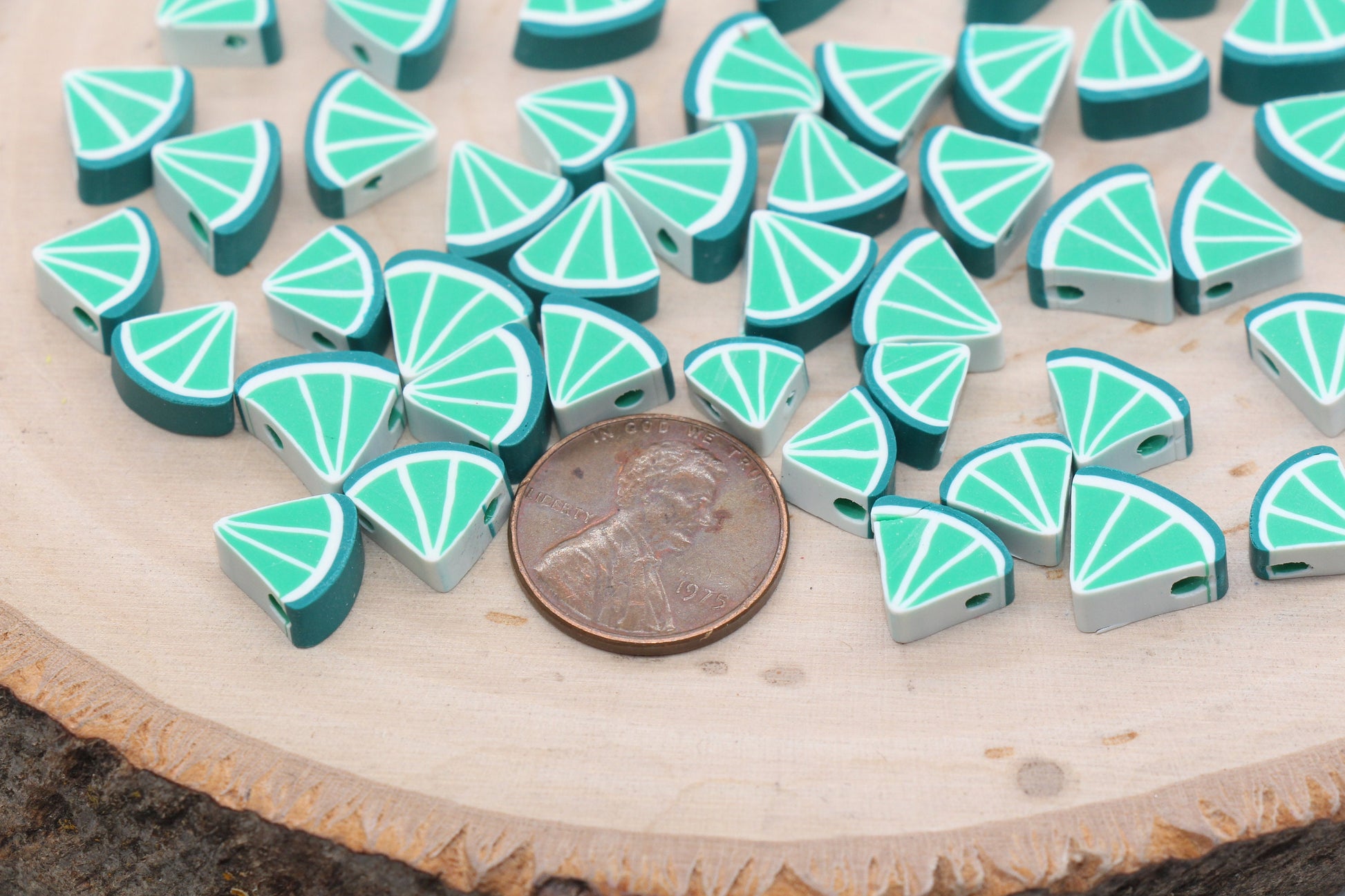 Lime Polymer Clay Beads, Triangle Shape Lime Beads, Sliced Lime Beads, Bead for Bracelets, Jewelry Beads #439