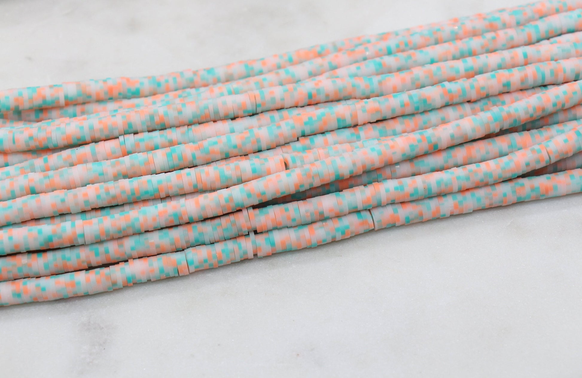 6mm Green and Orange Mix Speckled Heishi Beads, Dotted Polymer Clay Disc Beads, African Disc Beads, Bracelet Beads, Full Strand #641