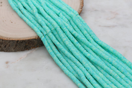 6mm Blue and Green Mix Speckled Heishi Beads, Dotted Polymer Clay Disc Beads, African Disc Beads, Bracelet Beads, Full Strand #646