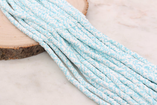 6mm Baby Blue Speckled Heishi Beads, Dotted Polymer Clay Disc Beads, African Disc Beads, Bracelet Beads, Full Strand #659