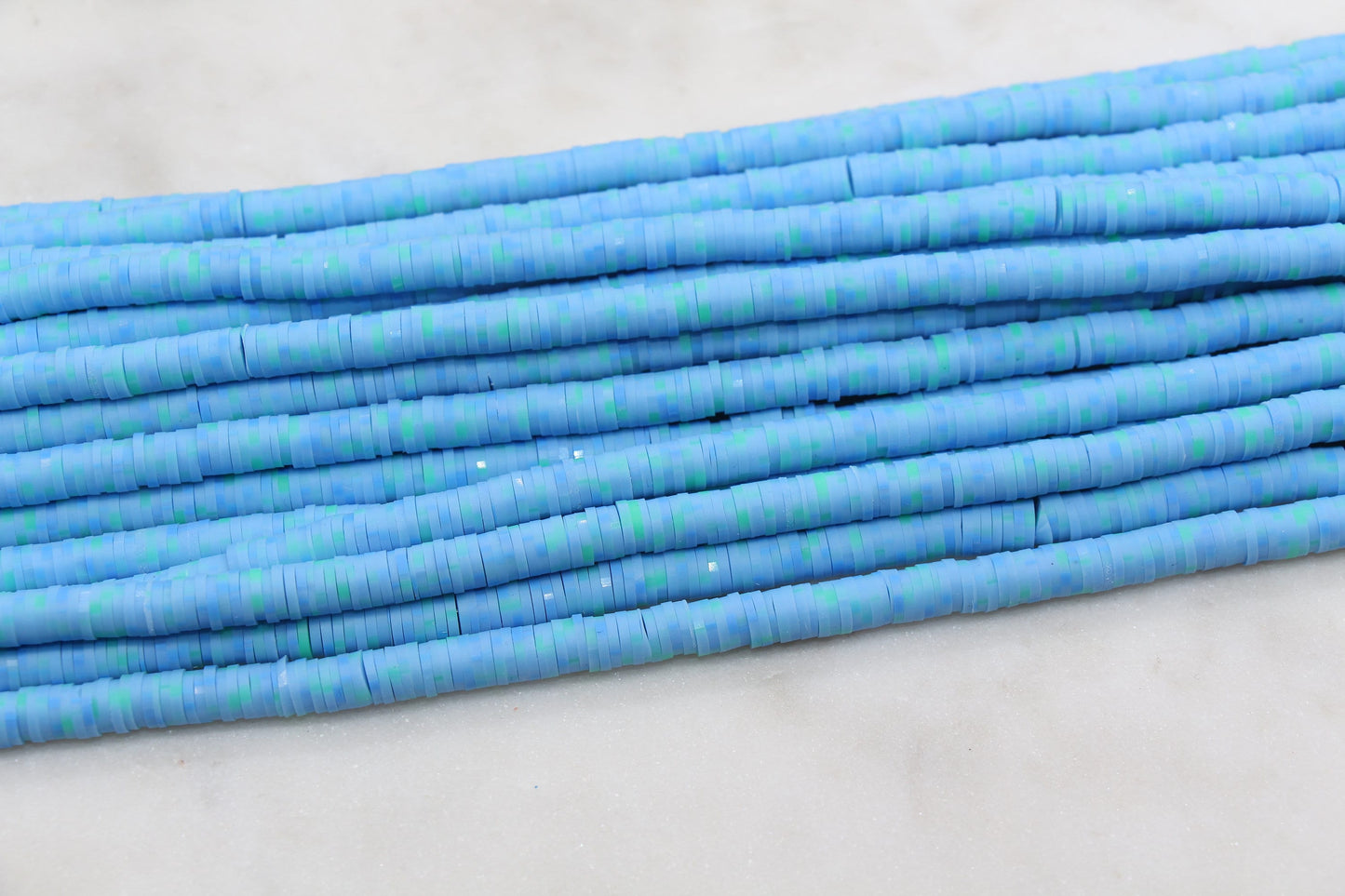 6mm Green and Blue Mix Speckled Heishi Beads, Dotted Polymer Clay Disc Beads, African Disc Beads, Bracelet Beads, Full Strand #663