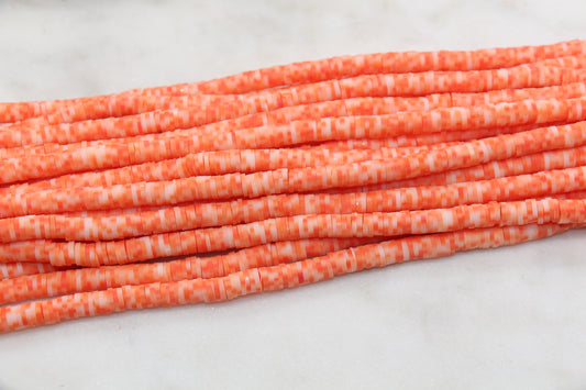 6mm Orange Speckled Heishi Beads, Dotted Polymer Clay Disc Beads, African Disc Beads, Bracelet Beads, Full Strand #664