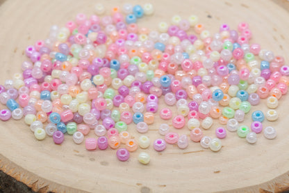 Creamy Glass Seed Beads, 4mm 6/0 Glass Round Seed Beads, Creamy Multicolor Seed Beads, Glossy Rocailles Beads, Beading Supplies #2742