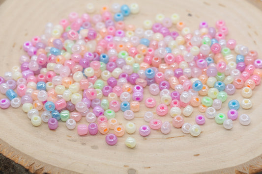 Creamy Glass Seed Beads, 4mm 6/0 Glass Round Seed Beads, Creamy Multicolor Seed Beads, Glossy Rocailles Beads, Beading Supplies #2742
