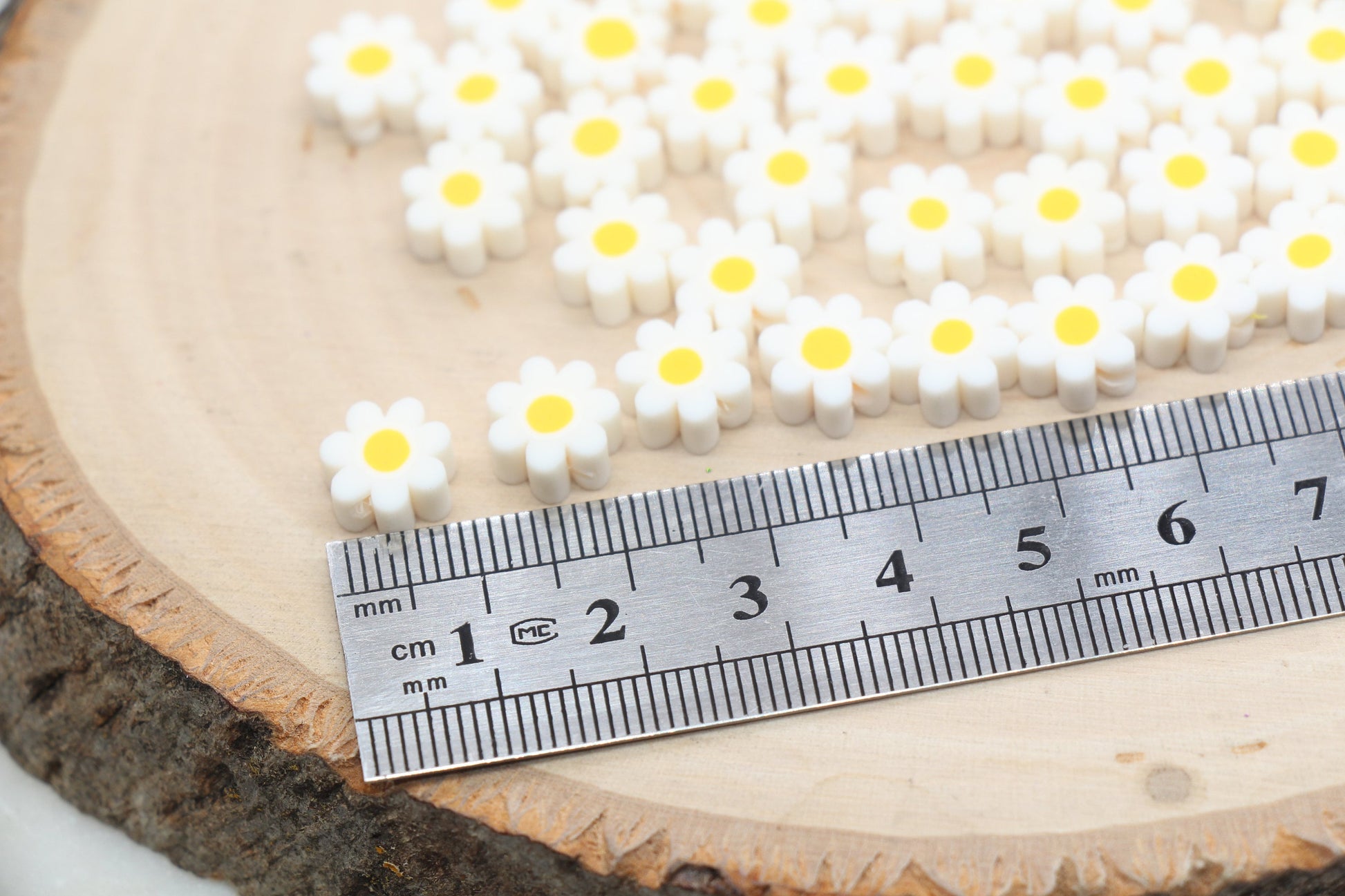 White Flower Polymer Clay Beads, Flower Shape Fimo Cane Beads, Bead for Bracelet #498
