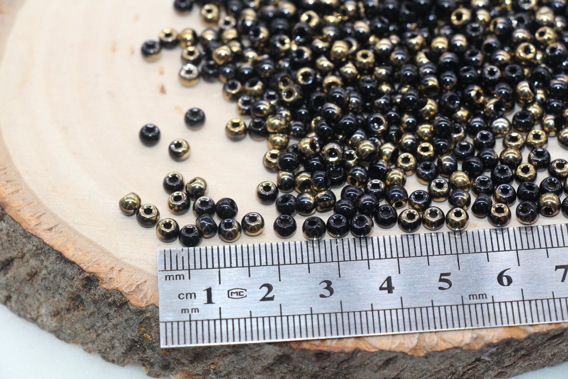 Gold and Black Ombre Glass Beads, 4mm Glass Round Seed Beads, Shiny Seed Beads, Beading Supplies, Beads for Bracelet #3210