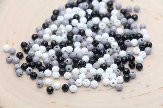 4mm Mix Round Beads, White Black and Gray Mix Round Beads, Round Spacer Beads, Bubblegum Beads, Beads for Bracelets #3252