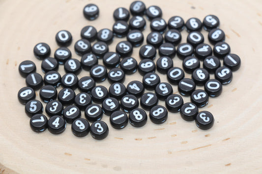 Black Number Beads, Black beads with White Numbers, Acrylic Number beads, Beads for Bracelets, Kid Craft Beads, Size 7mm #3267