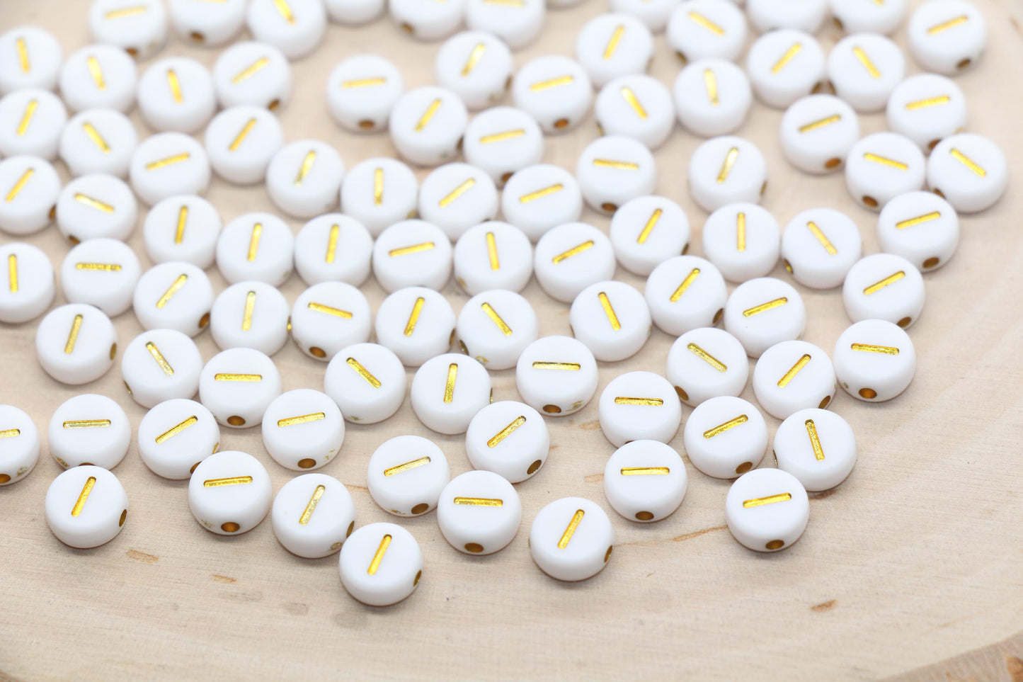 Sold in Individual Number Beads, Round Gold Number Beads, White Beads with Gold Numbers, Jewelry Making Beads, Size 7mm