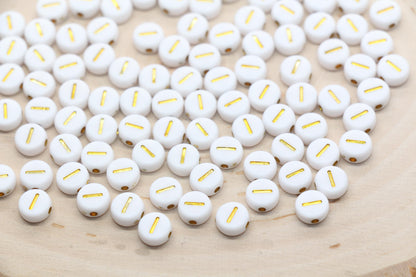 Sold in Individual Number Beads, Round Gold Number Beads, White Beads with Gold Numbers, Jewelry Making Beads, Size 7mm