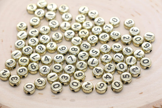 Antique Gold Number Beads, Mix Number Beads, Plastic Mix Number Beads, Round Number Beads, Size 7mm #3265