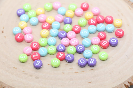 Mix Color Number Beads, Multicolor Beads with White Numbers, Acrylic Number beads, Beads for Bracelets, Kid Craft Beads, Size 7mm #3269