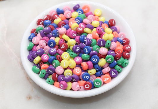 Mix Color Number Beads, Multicolor Beads with White Numbers, Acrylic Number beads, Beads for Bracelets, Kid Craft Beads, Size 7mm #3270