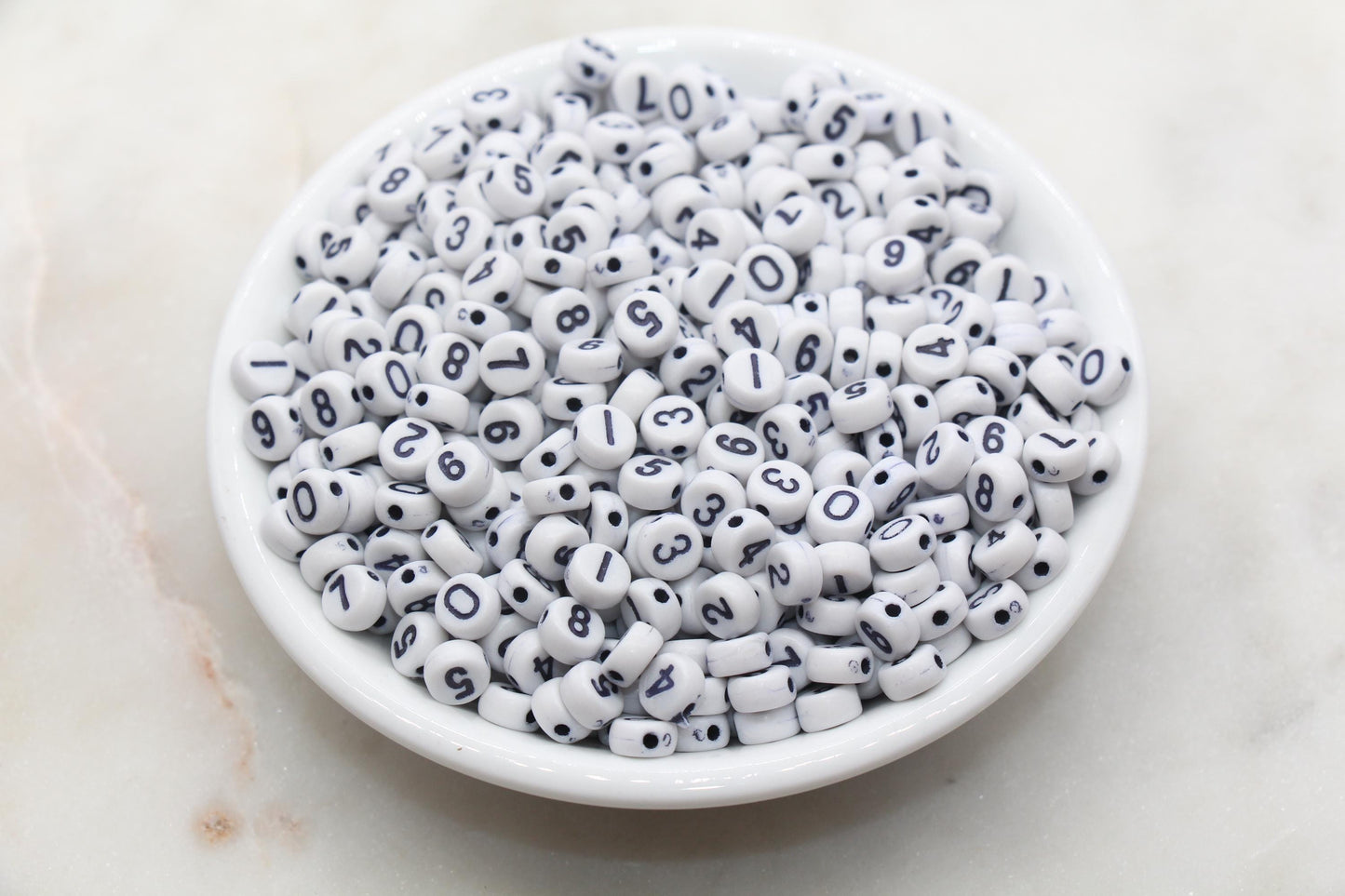 Mix Number Beads, White Beads with Black Numbers, Acrylic Number beads, Beads for Bracelets, Kid Craft Beads, Size 7mm #3272