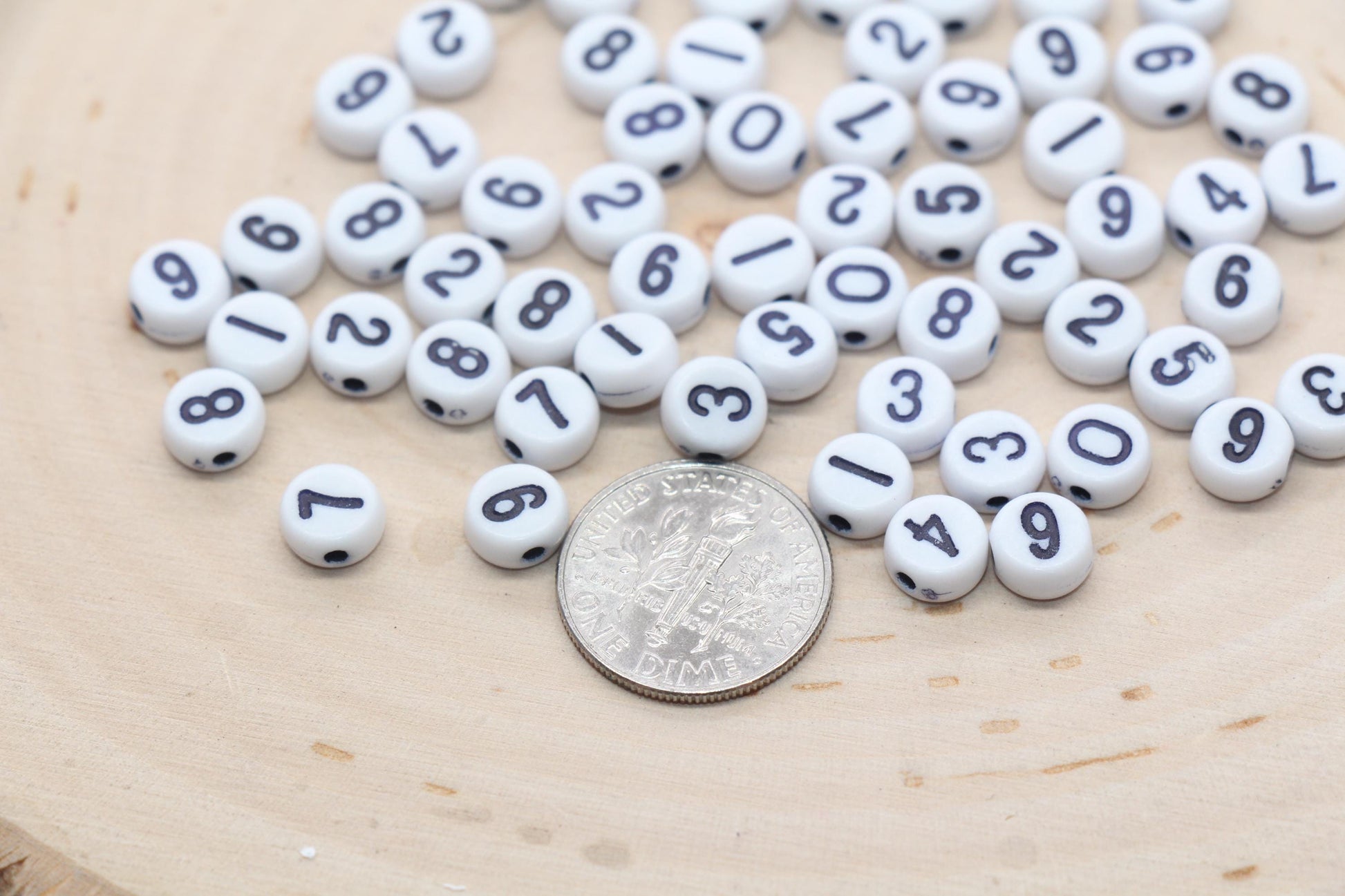 Mix Number Beads, White Beads with Black Numbers, Acrylic Number beads, Beads for Bracelets, Kid Craft Beads, Size 7mm #3272