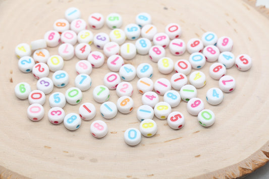 Mix Number Beads, White Beads with Multicolor Numbers, Acrylic Number beads, Beads for Bracelets, Kid Craft Beads, Size 7mm #3273