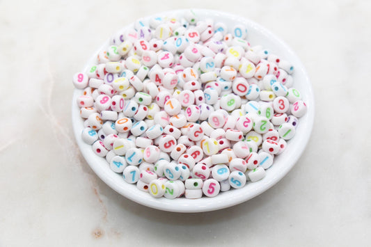 Mix Number Beads, White Beads with Multicolor Numbers, Acrylic Number beads, Beads for Bracelets, Kid Craft Beads, Size 7mm #3273