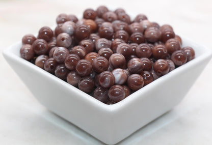 8mm Brown and White Mix Beads, Acrylic Round Loose Beads, Bubblegum Beads, Chunky Beads, Beads for Bracelet #3316