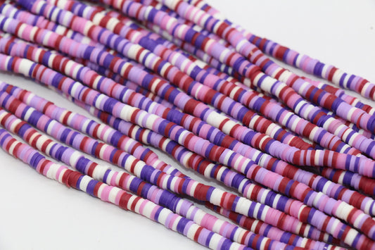 4mm Purple Mix Heishi Beads, Multicolor Polymer Clay Disc Beads, Rainbow African Disc Beads, Vinyl Heishi, Full Strand #262