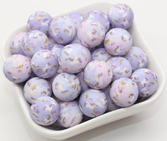 15mm Unicorn and Rainbow Printed Beads, Unicorn Silicone Beads, Round Bubblegum Beads, Beads for Pens #S126