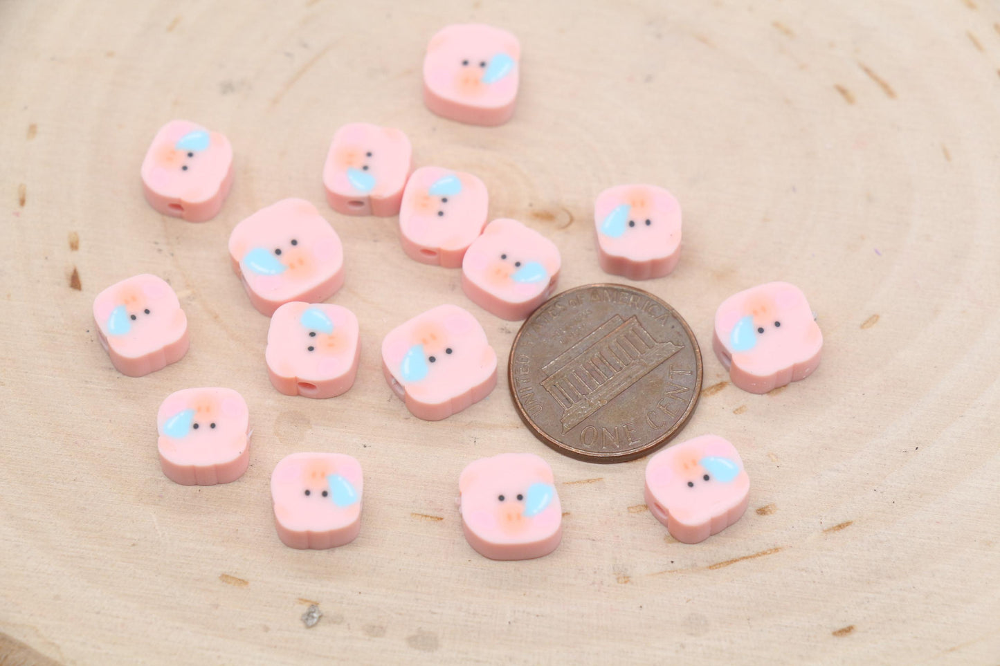 Pig Beads, Pig Clay Beads, Farm Animal Clay Beads, Beads for Bracelet, Jewelry Beads #682