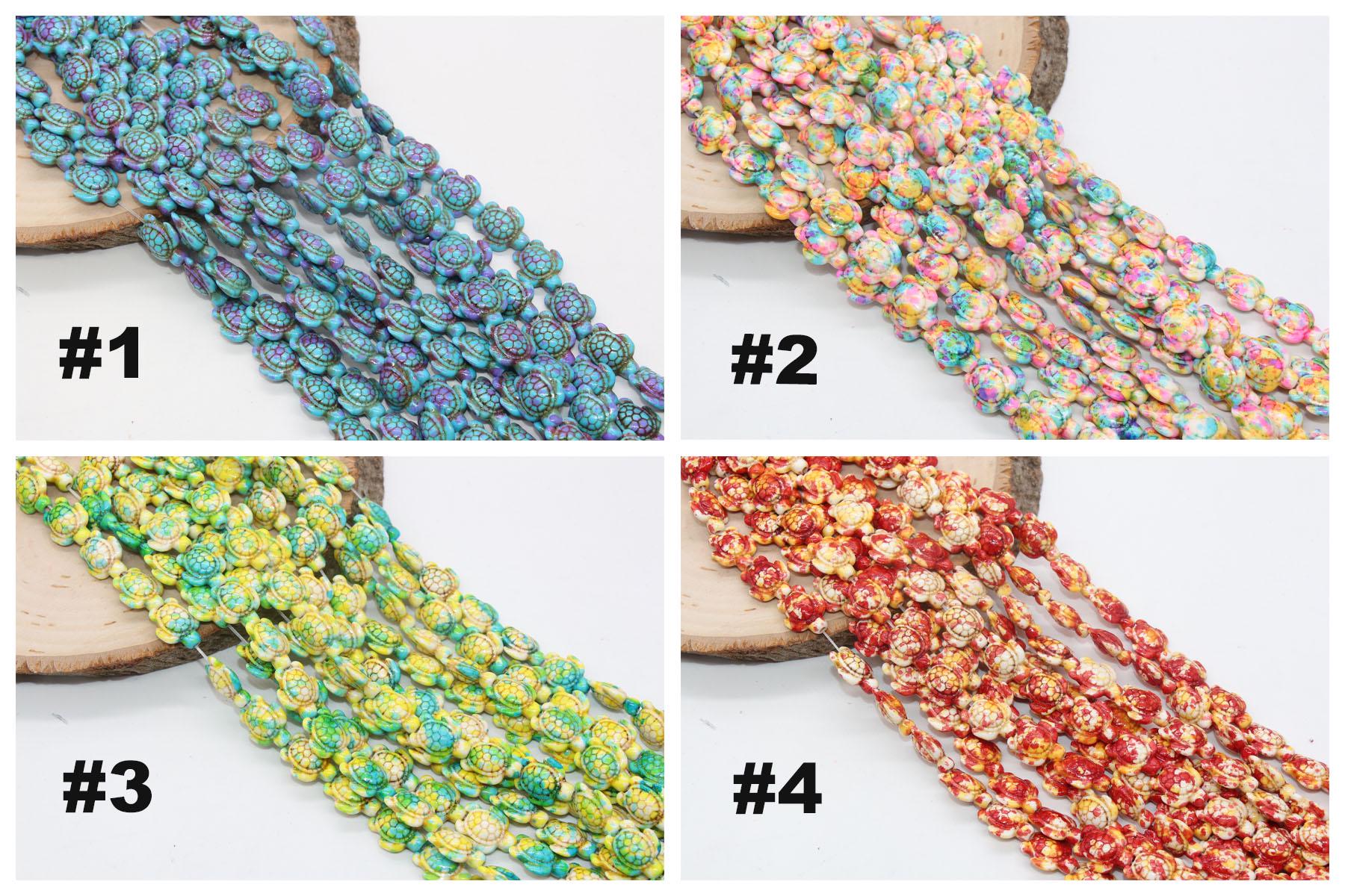 Splatter Turtle Beads, Turtle Gemstone Beads, Howlite Gemstone, Bead for Bracelets, Sea Animal Stone Beads