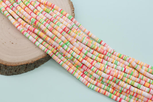 6mm Peach Mix Heishi Beads, Multicolor Polymer Clay Disc Beads, African Disc Beads, Vinyl Heishi, Rainbow Heishi Beads, Full Strand #719