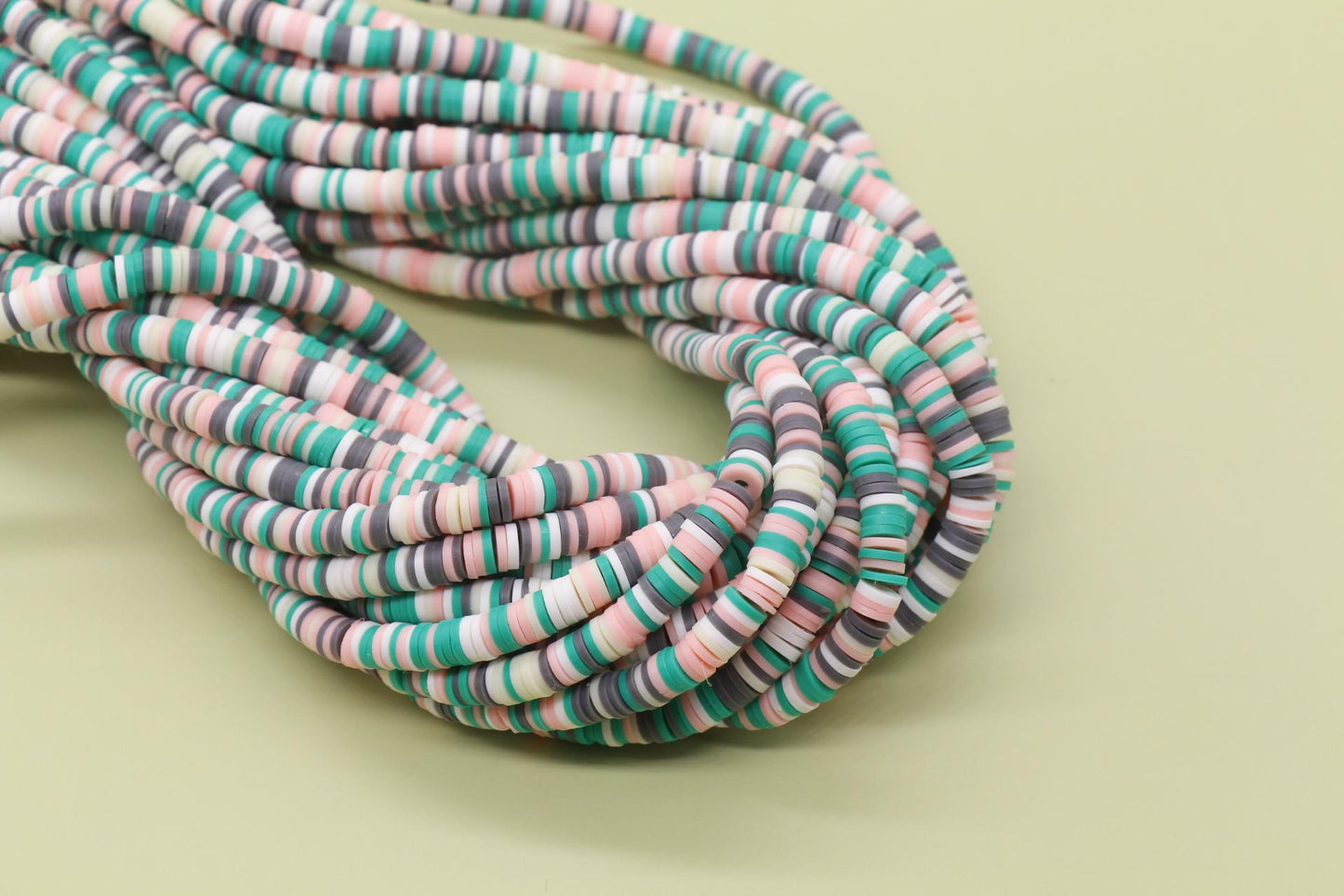 6mm Green Mix Heishi Beads, Multicolor Polymer Clay Disc Beads, African Disc Beads, Full Strand #734