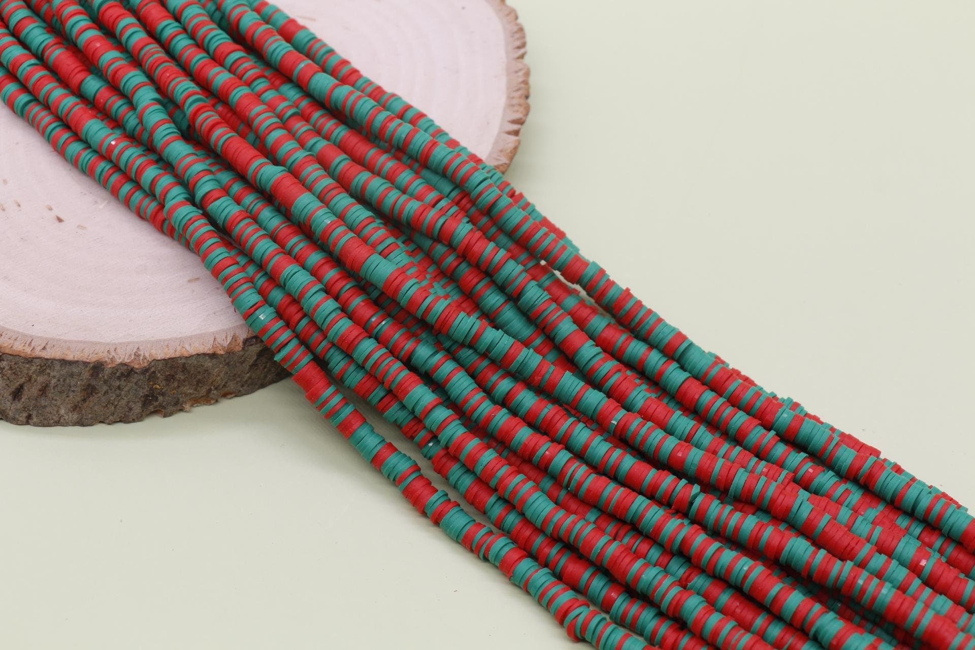 6mm Christmas Heishi Beads, Red White Green Mix Polymer Clay Disc Beads, Holiday Mix Heishi Beads, African Disc Beads, Full Strand #738