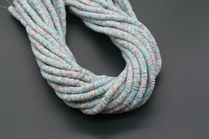 6mm Green and Brown Mix Speckled Heishi Beads, Multicolor Dotted Polymer Clay Beads, Bracelet Beads, Full Strand #753