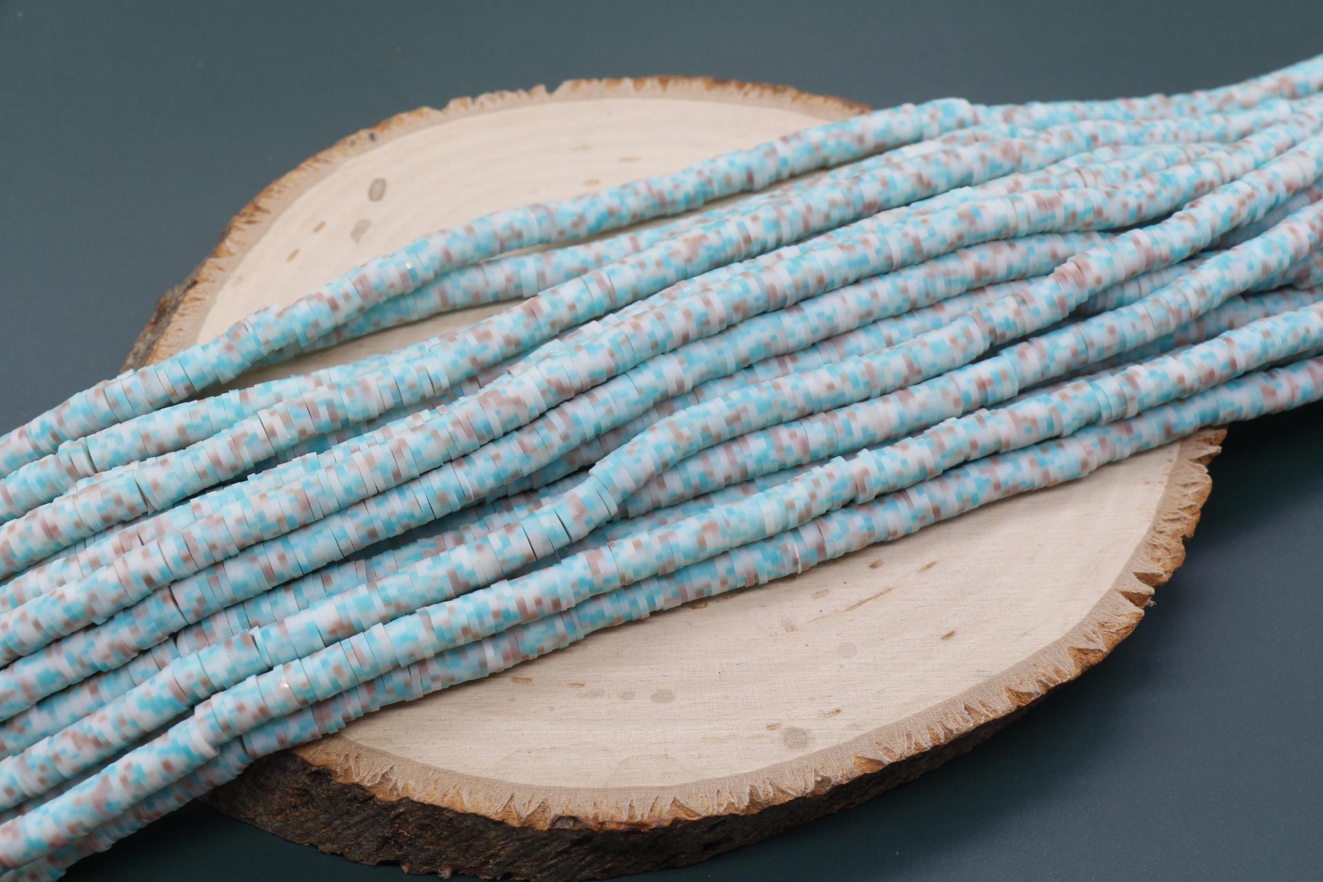 6mm Green and Brown Mix Speckled Heishi Beads, Multicolor Dotted Polymer Clay Beads, Bracelet Beads, Full Strand #753