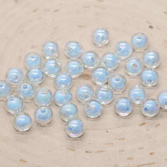 8mm Iridescent Blue Gumball Beads, AB Blue Round Acrylic Loose Beads, Glossy Shinny Bubblegum Beads, Chunky Beads, Round Beads #1944N