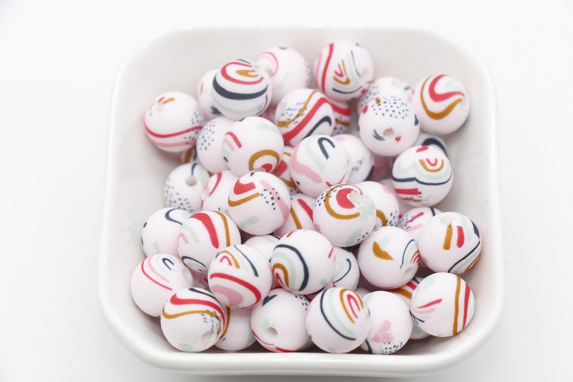12mm Rainbow Print Beads, Rainbow Silicone Beads, Round Bubblegum Beads, Beads for Pens #323