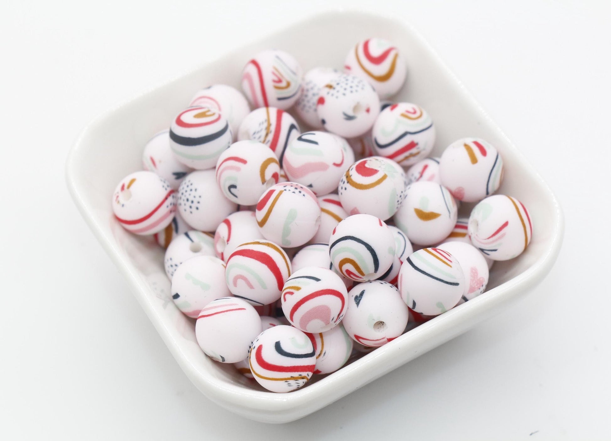 12mm Rainbow Print Beads, Rainbow Silicone Beads, Round Bubblegum Beads, Beads for Pens #323